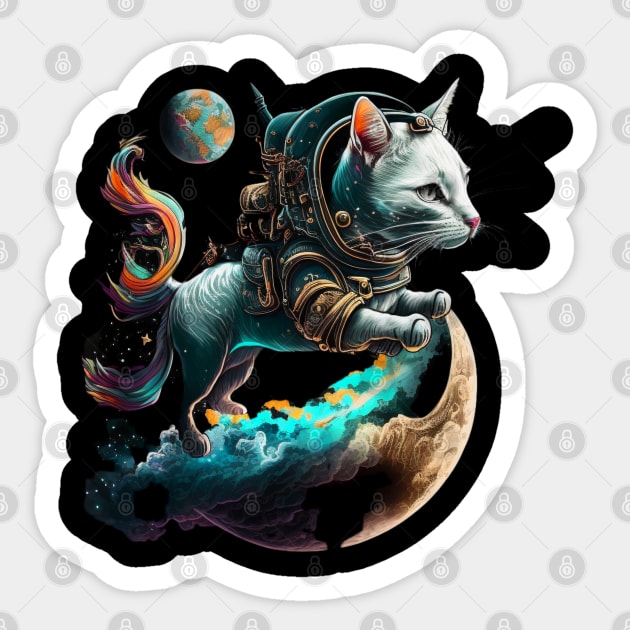 Space Kitten Fairy Tale Cat Castronaut Galaxy Moon Stars Sticker by RetroZin